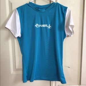 NWOT O’Neill Blue & White Short-Sleeve Swim Shirt